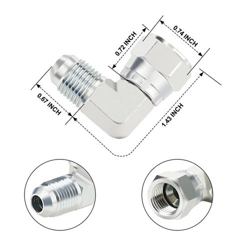 Three Eighth Inch Hydraulic Fittings Swivel Elbow Set At Ninety Degree Go To JIC To JIC Tight Space Routing Pro Grade Durable Build Five Pack For Hydraulics And Equipment, 3/8 in stainless steel 90° elbow fitting