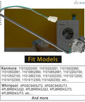 Washer Lid Switch Replacement 3949247 for Whirlpool Kenmore with fit models list and wiring detail against yellow wall.