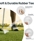 Flexible rubber tees being struck on a golf mat, highlighting the 68 Pcs Golf Mat Tees Set With Rubber Tees For Simulators And Hitting Mats.