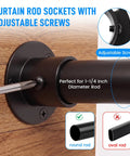 Stainless Steel One And A Quarter Inch Flange Rod Holder End Bracket For Shower Pole And Closet Rod With Screws Matte Black Built To Last Heavy Duty Mount Kit For Bathroom Wardrobe Laundry Room Two Pack Easy Install, installed on 1-1/4 inch round rod