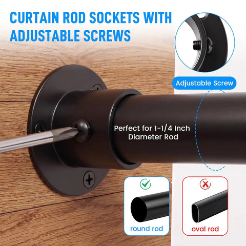 Stainless Steel One And A Quarter Inch Flange Rod Holder End Bracket For Shower Pole And Closet Rod With Screws Matte Black Built To Last Heavy Duty Mount Kit For Bathroom Wardrobe Laundry Room Two Pack Easy Install, installed on 1-1/4 inch round rod