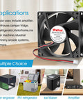 High Speed 80mm 24V DC Brushless Cooling Fan 2 Pin for DIY projects displayed on table with application examples