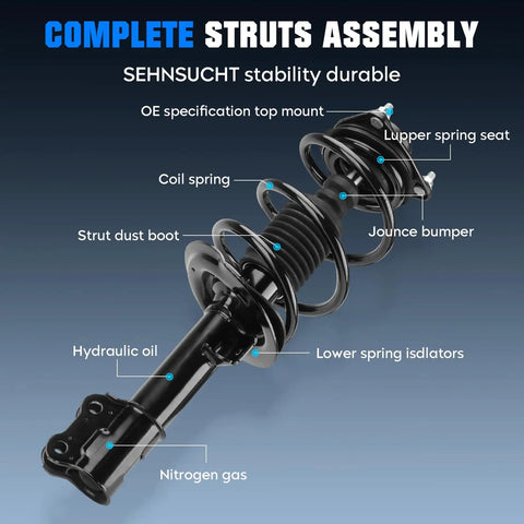 Hyundai Sonata Front Strut And Sway Bar Link Set For 2011 GLS Limited 2.4L, Built Before 07 22 2010, shock absorber details shown