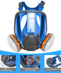Front view of Full Face Reusable Respirator Mask With A1 Organic Vapor Filters And P2 Dust Filters for protection in various tasks.