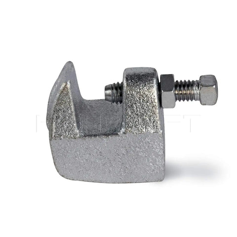 Close-up of Junior Heavy Duty Workhorse Beam Clamp Wall And Ceiling Mount For Vertical Piping Support Three Eighths Inch Clamp