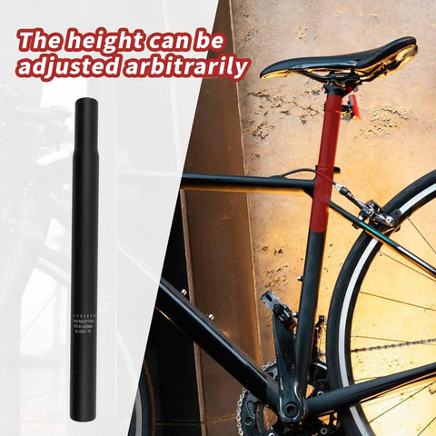 27.2mm By 300mm Matte Black Aluminum Seat Post for Road and Mountain Bikes Lightweight Yet Tough Bicycle Seat Post Replacement 11.81 Inch Length Fits Most Bikes shown installed on a bicycle.