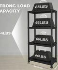 Rock Solid Plastic Storage Shelves 4 Tier Heavy Duty Shelving Unit With 264 LB Capacity, showing four tiers with weights.