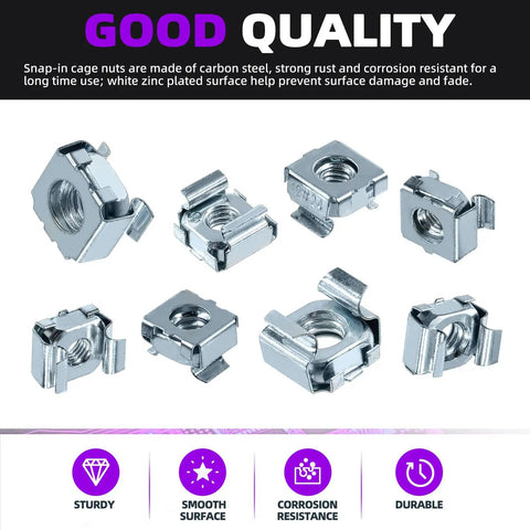 Top Tier Zinc Plated Carbon Steel Square Cage Nuts Assortment Features 10-32 12-24 1/4-Inch And 5/16-Inch Sizes, showing multiple designs.