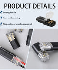 Two Pin LED Strip Light Connectors With Locking Buckle Quick Plug In Splice Clips for 22 18 AWG Wires shown with product details