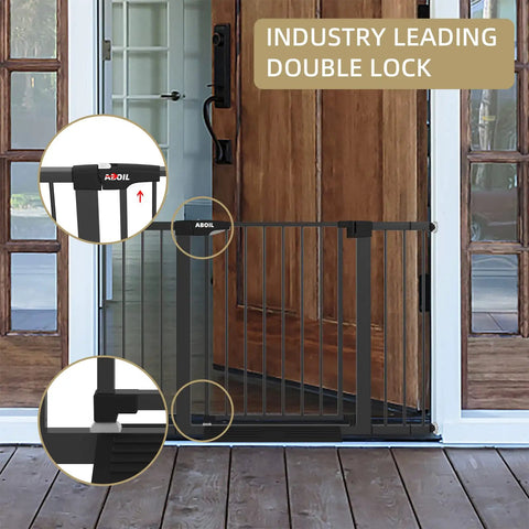 Auto Close Baby And Dog Gate For Stairs And Doorways No Drilling Pressure Mounted Black 51 Inch Safety Gate with double lock