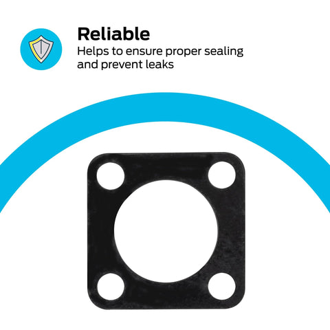 Square black rubber water heater element gasket with four mounting holes and a large central bore.