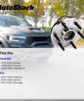 Front And Rear Wheel Hub Bearing Assemblies Without ABS Replacement For Hyundai Sonata 2015 2019, Hyundai Tucson 2016 2021, Kia Optima 2016 2020, Kia Sportage 2017 2021 4 Piece Set OEM Grade For Smooth Quiet Rotation displayed on road background.