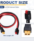 XT60 Extension Cable 2 Feet Red And Black Battery Plug For RC Cars Drones Solar Panels And Portable Power Stations Single Pole Pro Grade 600V DC Safe And Rugged Power Link coiled with connectors shown