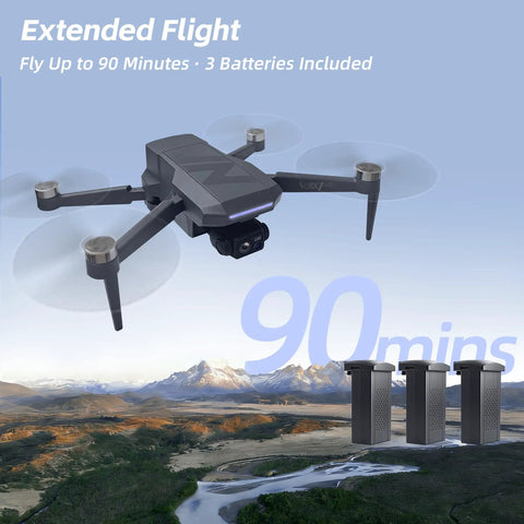3 Axis Gimbal GPS Drone With 4K Camera For Dope Cinematic Shots, 90 Minute Flight Time, 3280 Ft Control Range flying over mountains