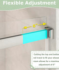 Heavy Duty Frameless Double Bypass Sliding Shower Door 55 To 60 Inches Wide By 76 Inches Tall showing flexible 6-inch adjustable rail track.