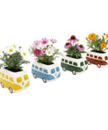 Mini Ceramic Flower Bus Grow Kit Four Pack With Colorful Retro Bus Planters And Seeds Daisy Cosmos Calendula Coneflower