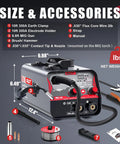 Upgrade Your DIY Game With This Awt 140A Mig Welder Machine That Does Flux Core And Stick Welding On One Handy 110V Unit, showing size and accessories.