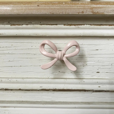 Pink Bow Drawer Pulls And Cabinet Knobs Set, 6 Pack, Solid Metal Handles For Dresser, Vanity, And Kid Friendly Furniture, Adorable Nursery Chic Accent, Easy Swap, Durable And Modern on white dresser