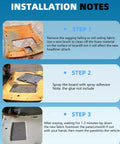 YOKKIP black suede headliner fabric installation guide with steps 1-3: remove old headliner, apply adhesive, fit panel.