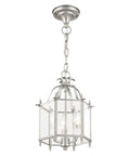Three Light Brushed Nickel Hanging Lantern Or Flush Mount Chandelier with Clear Beveled Glass for Dining Room or Foyer