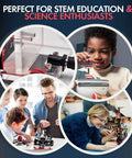 Image collage with Awesome High Tech Electromagnetic Coil Accelerator Kit For STEM Education And Creative Learning Hands On Physics Experiment Toy For Adults Multifunctional Particle Physics Demonstration Model For Home School And Makers, showing diverse users in educational settings.