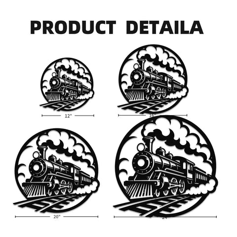 Locomotive Metal Wall Art In Black Finish For Indoor And Outdoor Decor 20 Inch Vintage Rustic Artwork detailed size comparison