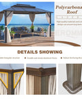 10 Foot By 13 Foot Gazebo With Double Polycarbonate Roof, Durable Aluminum Frame Pergola for Garden Patio