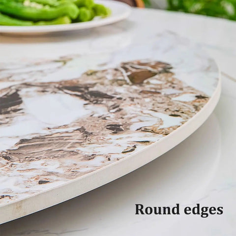 Close-up of Kickass Lazy Susan Turntable For Dining Tables featuring round edges and a marble look surface.