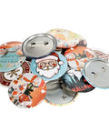 Grab These One Hundred Sets Of Thirty Two Millimeter Button Maker Supplies With Smooth Matte Metal Back Caps shown as assorted festive buttons.