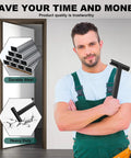 Man holding door hinge adjustment tool heavy duty wrench for sagging sticking and misaligned doors 134 and 180 gap quick fix