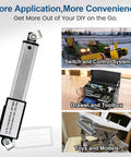 Side view of DC HOUSE Mini Electric Linear Actuator, 4-inch stroke, 12V DC, metal housing