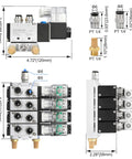 4 Station Solenoid Valve Manifold for Pneumatic Systems, 220V AC 5 Way 2 Position Air Valve with PT Ports and Quick Connect Fittings