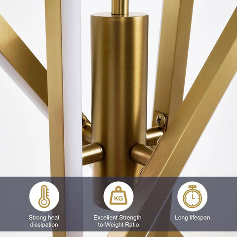 Close-up of Gold Modern LED Chandelier Pendant Light With Dimmable Four Light Kit showing gold material and rotatable tubes.