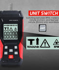 2-In-1 Tachometer With Noncontact Laser And Contact RPM Meter Gauge Tester displaying unit switch options on screen