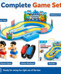 Table Top Running Race Game Toy With Multipurpose Track Motion For Kids And Fam two-player blue and yellow race track with wristbands