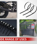 Heavy Duty Stainless Steel Epoxy Coated Zip Ties 11.8 Inches 100 Pack Self Locking Multi Purpose For Cables Pipes Machinery Vehicles Farm And Outdoor Use shown securing items and in outdoor settings.