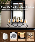 Display of 12 Pack Timer Flameless LED Votive Candles for Weddings with Auto On Off 6H 18H on black candle holder