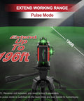 4D 16 Line Laser Level With 4x360 Degree Coverage Self Leveling Green Beam Pro Grade Tripod And Remote Cross Line Construction Tool For Flooring Renovations And Home Projects on tripod in pulse mode, extend up to 196 ft