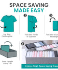 Instructions for using the Deep Dresser Drawer Organizers 4 Pack Slick Fabric Closet Bins for neat storage.