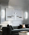 Modern Dope LED Wall Sconce Set In Chrome With Frosted Acrylic Warm White Light 6000K in elegant living room setting