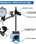 Rpeconu dial indicator with magnetic base on stand; 0–1 in range, 0.001 in resolution for workshop and lab use