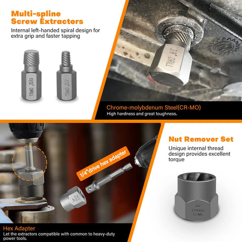 Six Piece Twist Socket Lug Nut Remover Tool Kit For Half Inch Drive Impact Use with bolt and screw extractors detail image.