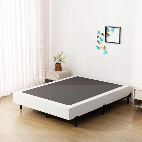 Rock Solid King Size Box Spring With Seven Inch Steel Bed Base Foundation and Dust Resistant Fabric Cover in modern bedroom setting.