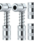 Close-up of 4 Piece 90 Degree Grease Gun Coupler Set With 3 Jaw Angle Fittings And Sleeves Spring Loaded Quick Connect Adapters