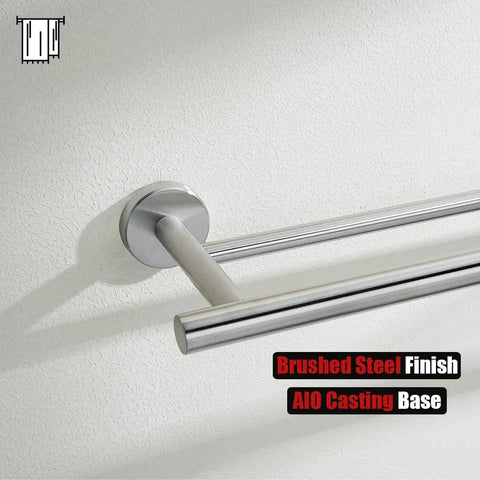 Close-up of Sturdy Stainless Steel Towel Bar, 304 Grade, brushed finish, wall-mounted with AIO casting base.