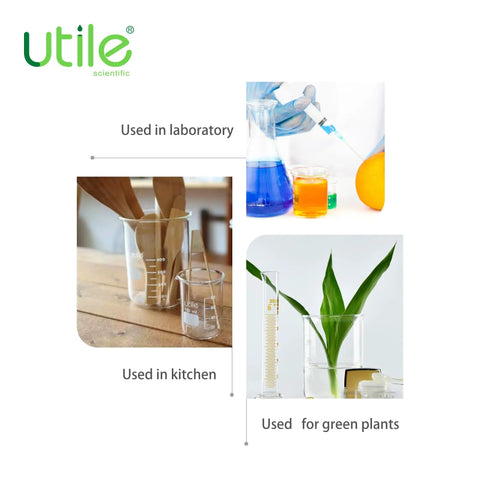 12 Pack 400ml Low Form Beaker Set With Spouts, 13.5oz Thick Borosilicate Beakers used in lab, kitchen, and for plant care.