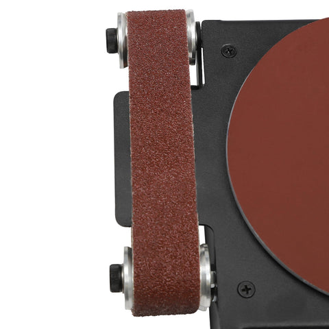 Hot Tip 3 In 1 Mini Belt Disc Sander Bench Grinder Tool Speed Adjustable showing the sanding belt attachment close-up.