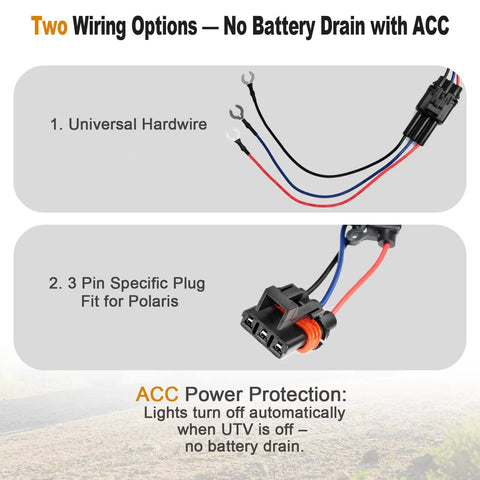 Two wiring options for All In One UTV Turn Signal Kit With DRL And Red Running Lights, Plug And Play Prewired Blinker System