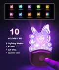 Led Kids Night Light Butterfly With 8 RGB Color Changing Lights, Dusk To Dawn Sensor, glowing in purple light.