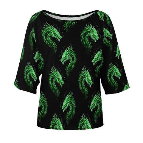 Cool Women Dragon Fire Art Tee With Boat Neck Loose Fit Short Sleeve Breathable Polyester Blend For Daily Wear Soft Skin Friendly Comfort Great For Everyday Outfits